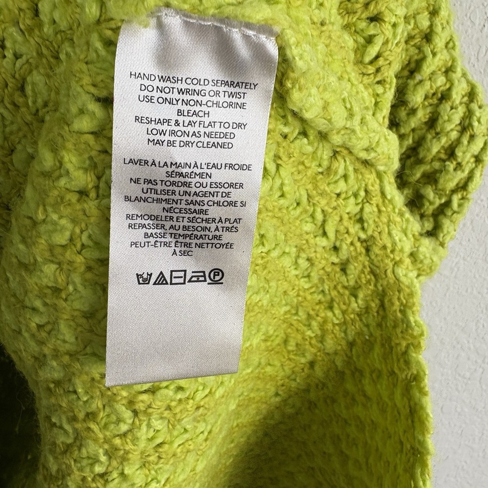 Free People L Whistle Thermal Sweater Lime Green Henley Slouchy Waffle Knit Boho - Picture 6 of 9